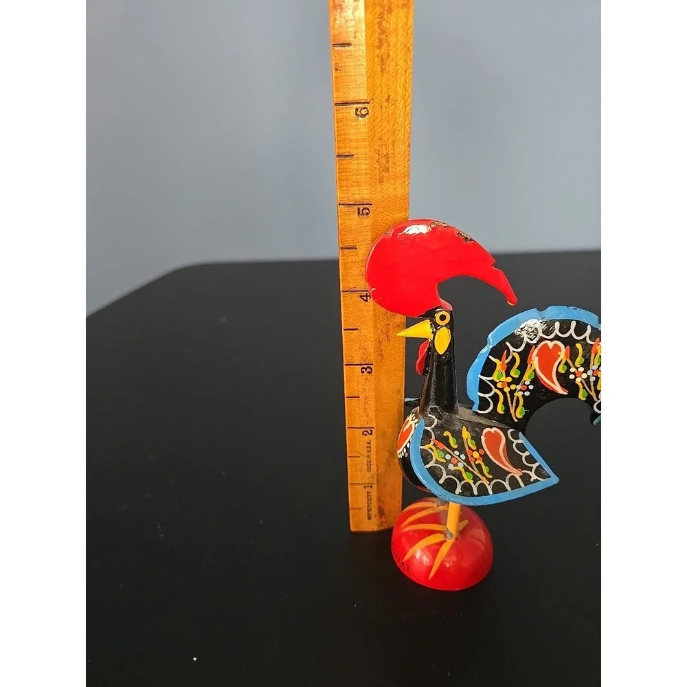 Vintage Hand painted Wood Colorful Rooster Figurine Portugal Miniature
